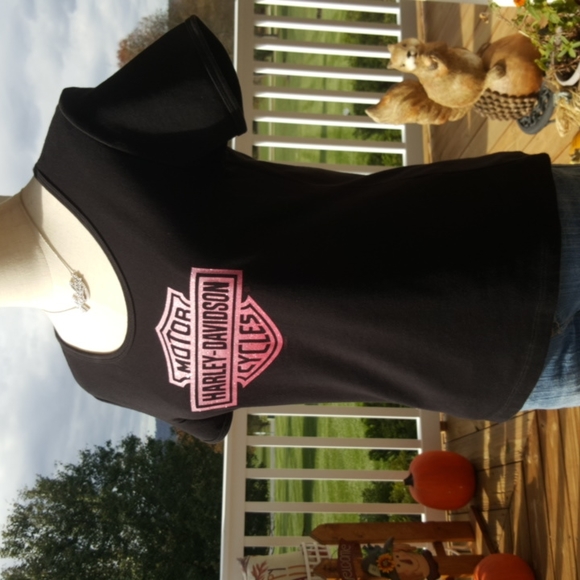 HARLEY-DAVIDSON ♡ Gorgeous Black|Pink Bar 'n Shield Thick Short Sleeve H-D Top M - Picture 15 of 16